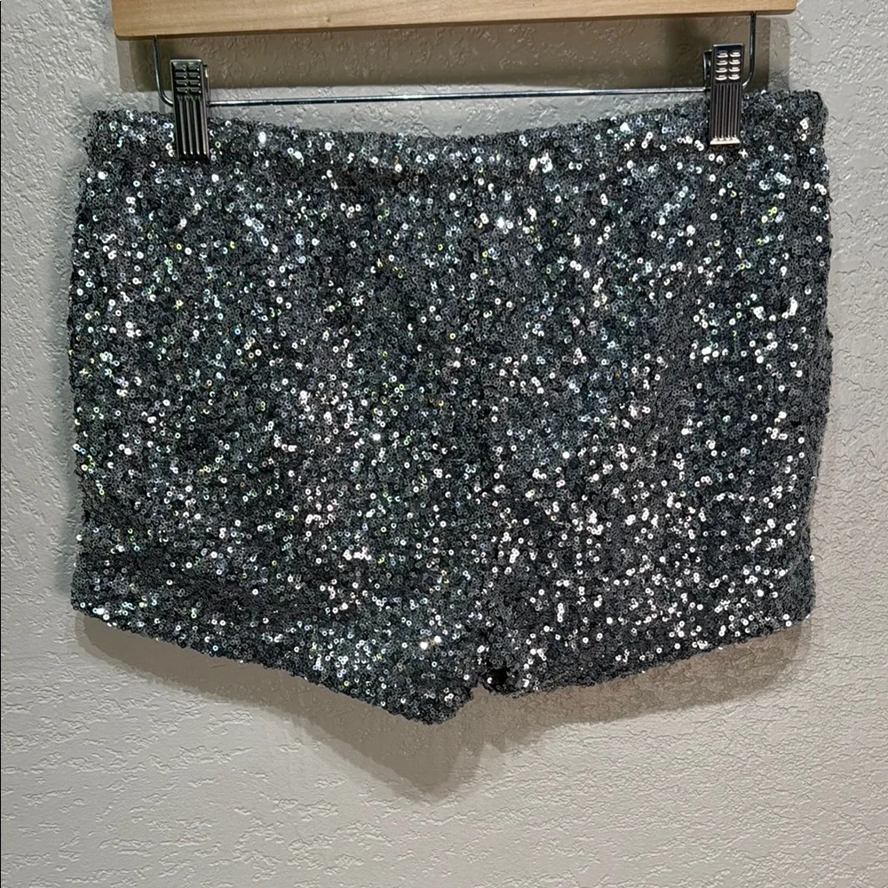 Cecico L Silver Sequin Women's Elastic‎ Tie Waist Bling Shorts